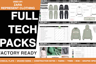 complete factory ready hoodie tech packs mens, womens, unisex
