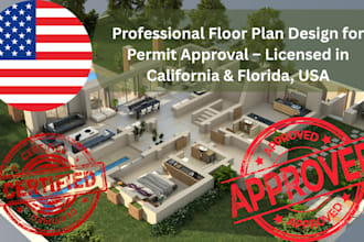 do floor plan design licensed california, florida, usa city permit for approval