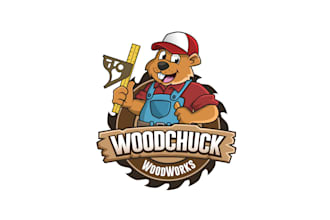 create a mascot premium construction woodwork logo design