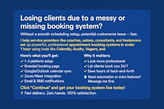 setup appointment booking with calendly, acuity, simplybookme, vagaro