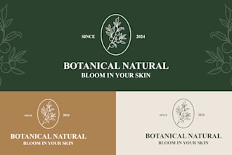 do hand drawn botanical minimalist logo with branding kit