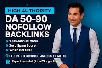 build da 50 to 90 manual white hat SEO nofollow  backlinks