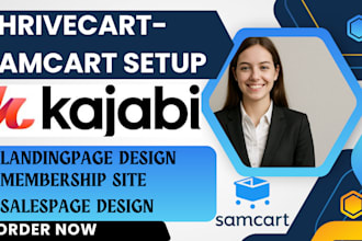 design samcart kajabi checkout page, thrivecart landing page, kajabi systeme io