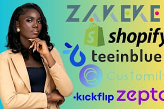set up zakeke, customily, teeinblue, kickflip 2d 3d product pod personalization