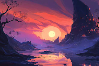 draw fantasy background and landscape