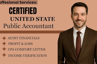 prepare CPA certified financial statement, sign CPA letter, audit financials