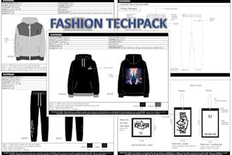 make your clothing tech pack and flat sketch for production