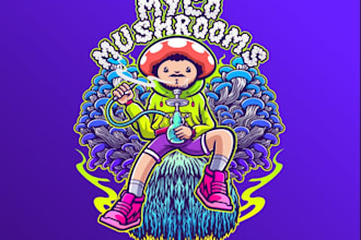 do psychedelic mushroom throne shisha tipsy hippie t shirt logo design