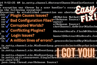 fix any minecraft server bug, crash, or plugin error fast