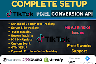 setup or fix tiktok pixel, events, API tracking and server side integration