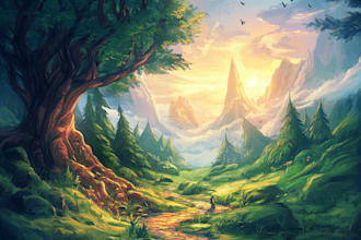 draw fantasy background and landscape