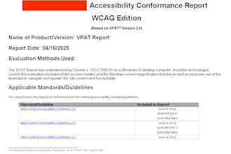 make a vpat report for your website with wcag  level a and aa compliance