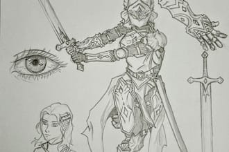 draw your custom character in pencil with black ink outline