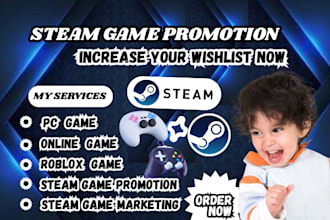 steam game promotion, game,steam game marketing and increase steam game wishlist