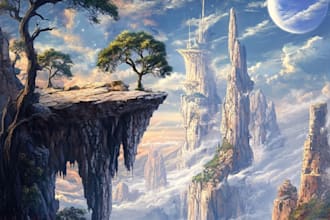 draw fantasy background and landscape