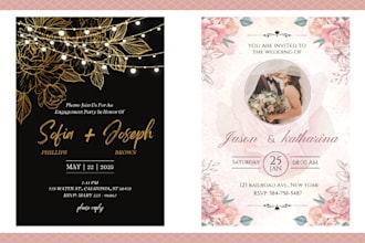 design custom invitations, wedding, baby shower, birthday, or any other event