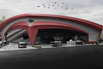 design 3d car showroom, mall, DIY store, car dealership interior and exterior