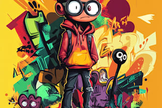 create a hand drawn graffiti and cartoon character design