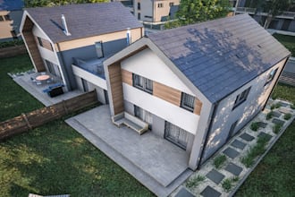 render high detail exterior environment, landscape design, rooftop facade,lounge