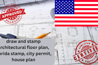 draw and stamp architectural floor plan, florida stamp, city permit, house plan