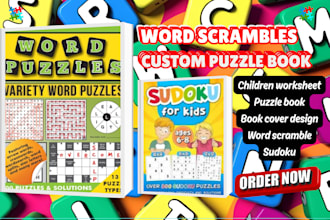 create children word scramble puzzle book cover for activity kids worksheet kdp