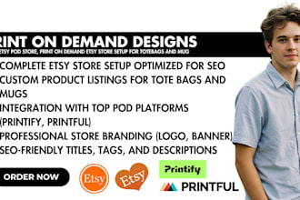 setup etsy pod store, print on demand etsy store setup for totebags and mug