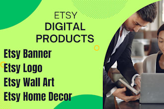 design etsy banner and logo, etsy wall art and home decor, etsy digital products