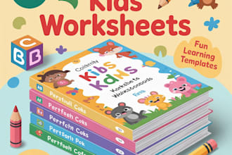 design canva kids worksheets, kindergarten books, educational books, canva ebook