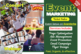be your event advitiser, setup eventbrite for webinar concert dj event promotion