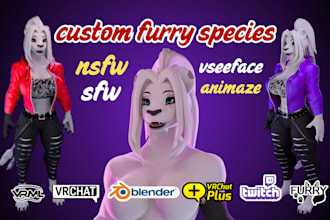 create furry vrchat vrm vtuber avatar for vseeface animaze, nsfw unity 3d model