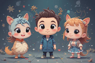 design cute vector cartoon characters for animation