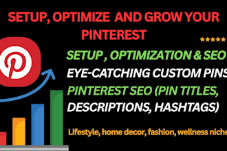 do setup, optimize, SEO and do pinterest marketing, pins and boards