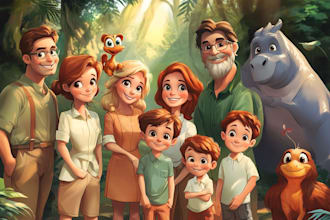design a professional disney family portrait