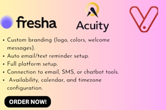 set up online booking and scheduling system on fresha, acuity, vagaro, setmore