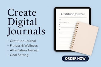 create digital journal on gratitude, fitness and wellness, goal setting journal