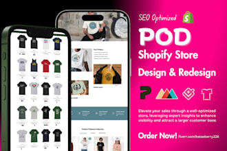 build shopify print on demand store, shopify pod, or dropshipping website design