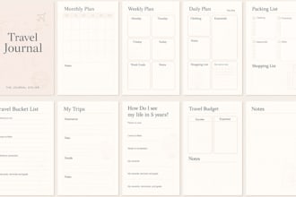 design digital and custom journal on travel, mental health, tracker, calendar