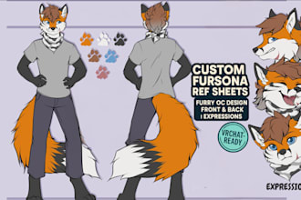 draw detailed fursona reference sheet, furry oc character, anthro art, furry art