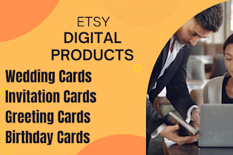 design digital etsy business card, invitation cards, wedding and birthday cards