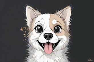 draw cartoon illustration portrait for dog, cat or any pet