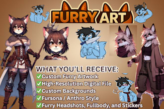 draw furry art commission, fursona art, anthro art, furry headshot and stickers
