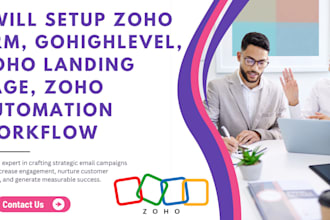 setup zoho crm, gohighlevel, zoho landing page, zoho automation workflows