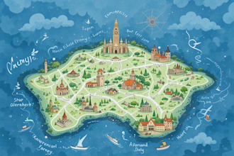 custom watercolor map illustration with landmarks, wedding