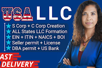 register us llc, s corp, c corp, llc formation, ein, tax id, dba