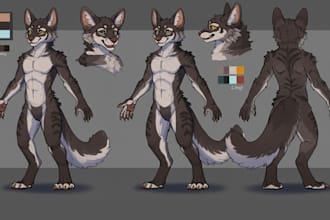 design a unique fursona furry character reference sheet nsfw