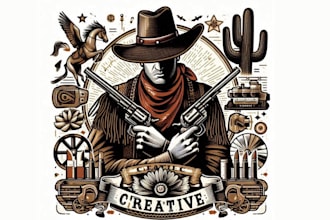 do creative american vintage western cowboy logo illustration