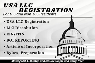 handle USA llc registration, ein number, itin, file boi report or dissolve llc
