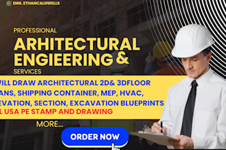 draw architectural 2d floor plans, shipping container, mep, hvac blueprints, usa
