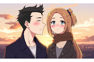draw you anime couple art portrait