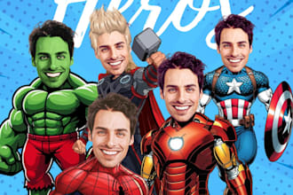 do superhero caricature, caricature from photo, custom super hero cartoon